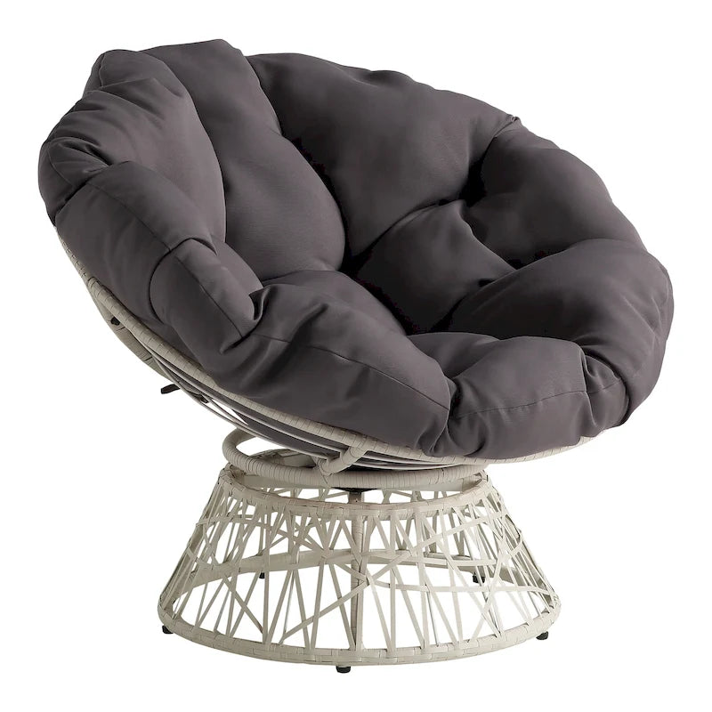 Fauteuil Papasan avec coussin rond et tressage en osier crème