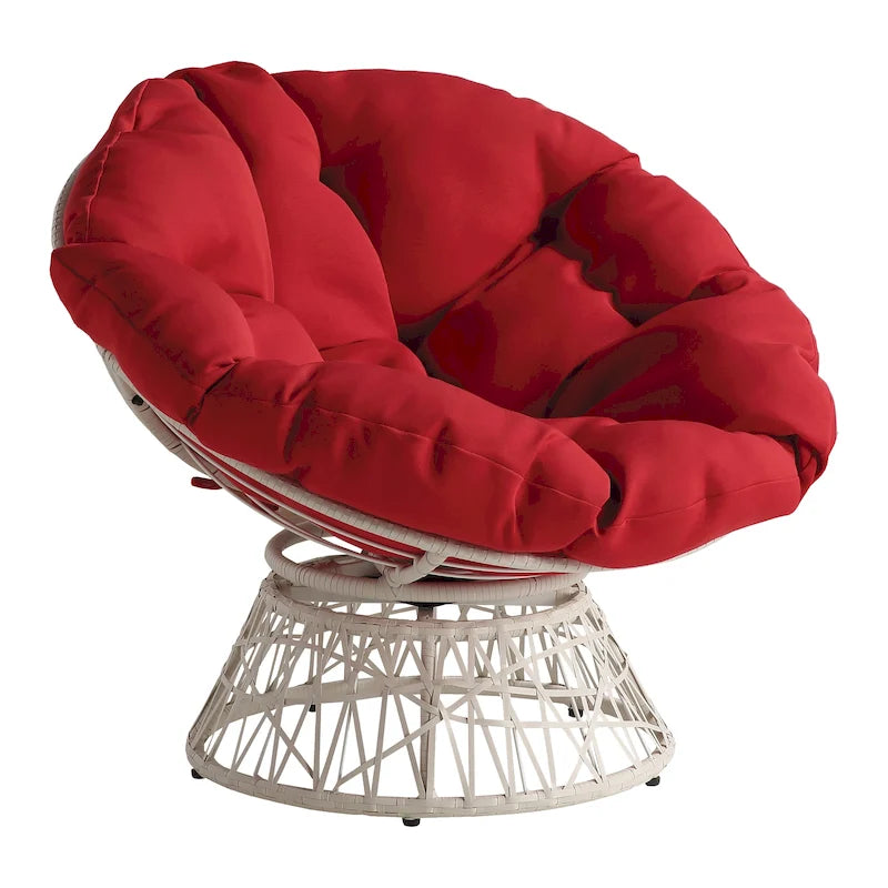 Fauteuil Papasan avec coussin rond et tressage en osier crème