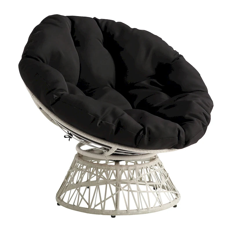 Fauteuil Papasan avec coussin rond et tressage en osier crème
