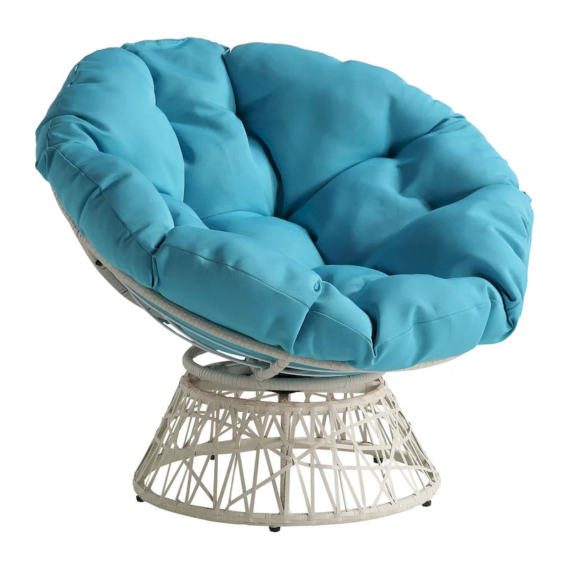 Fauteuil Papasan avec coussin rond et tressage en osier crème