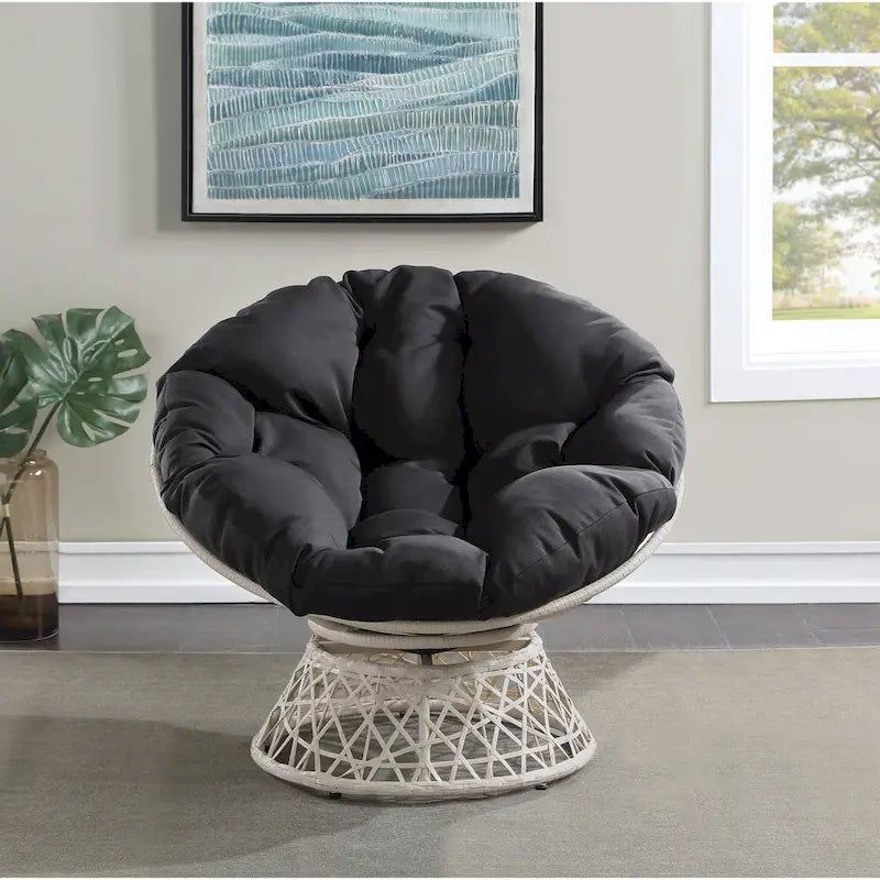 Fauteuil Papasan avec coussin rond et tressage en osier crème