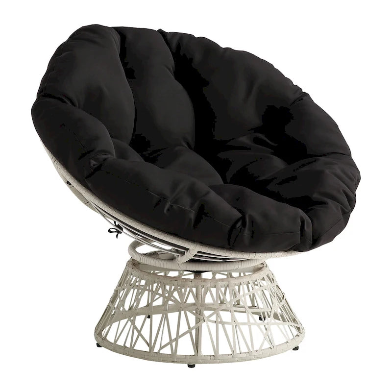 Fauteuil Papasan avec coussin rond et tressage en osier crème