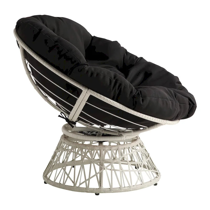 Fauteuil Papasan avec coussin rond et tressage en osier crème