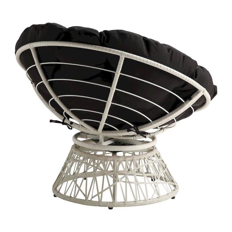 Fauteuil Papasan avec coussin rond et tressage en osier crème