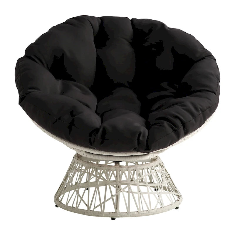 Fauteuil Papasan avec coussin rond et tressage en osier crème