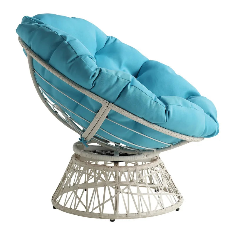 Fauteuil Papasan avec coussin rond et tressage en osier crème