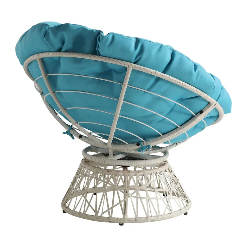 Fauteuil Papasan avec coussin rond et tressage en osier crème