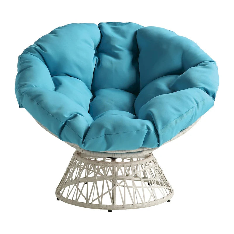 Fauteuil Papasan avec coussin rond et tressage en osier crème