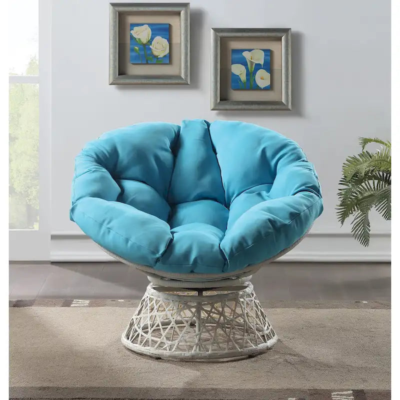 Fauteuil Papasan avec coussin rond et tressage en osier crème
