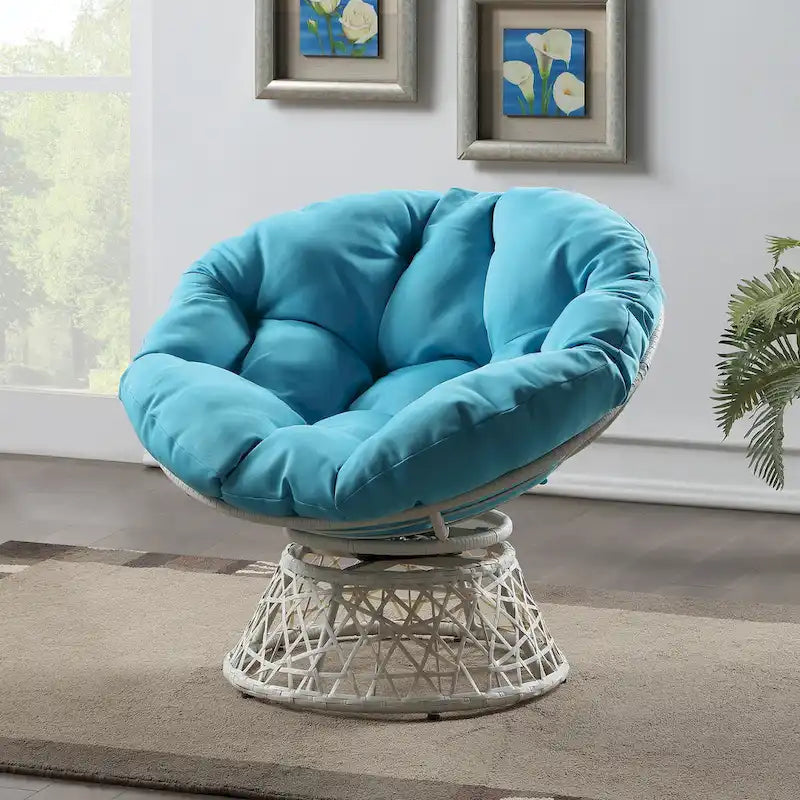 Fauteuil Papasan avec coussin rond et tressage en osier crème