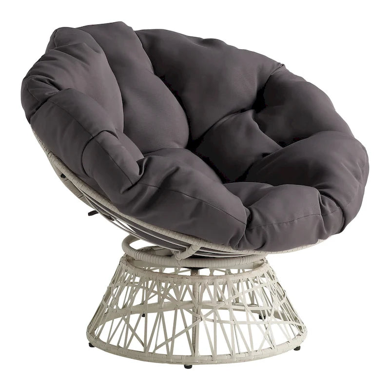 Fauteuil Papasan avec coussin rond et tressage en osier crème