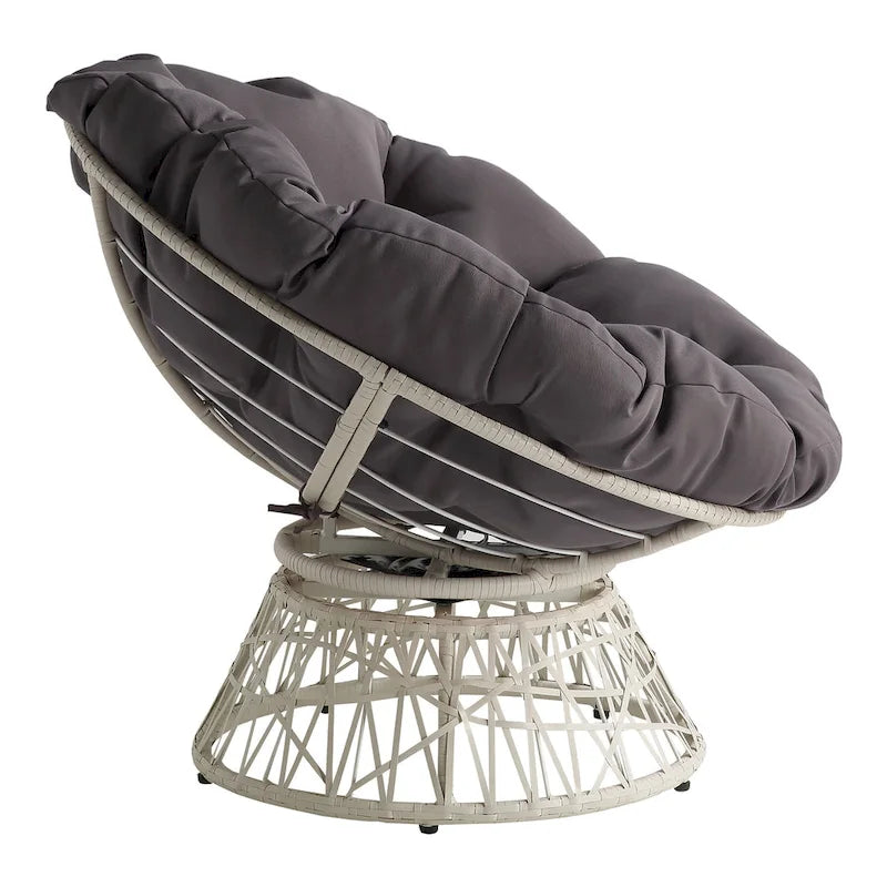 Fauteuil Papasan avec coussin rond et tressage en osier crème