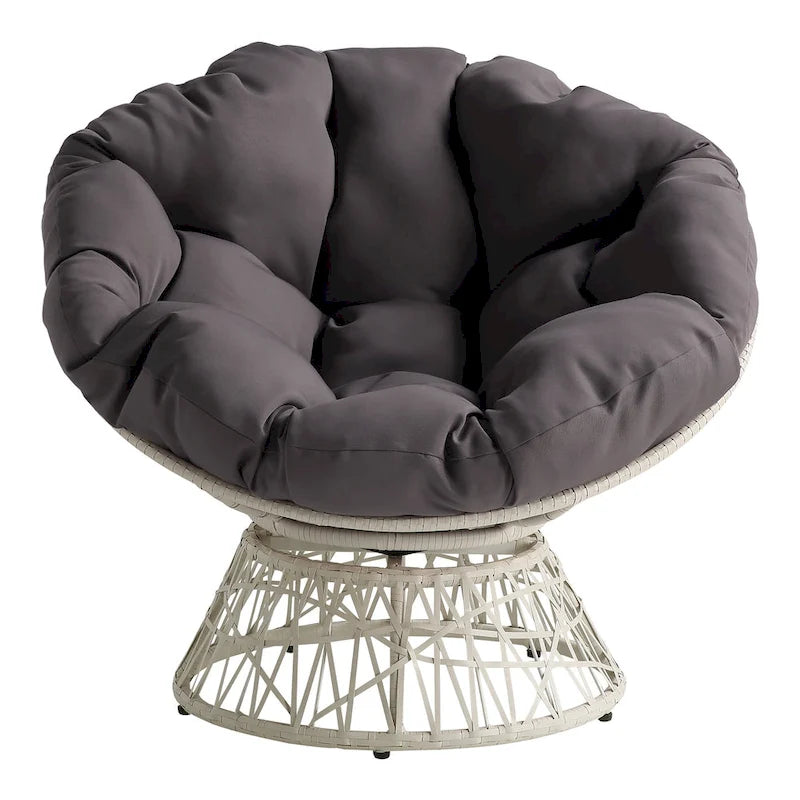 Fauteuil Papasan avec coussin rond et tressage en osier crème