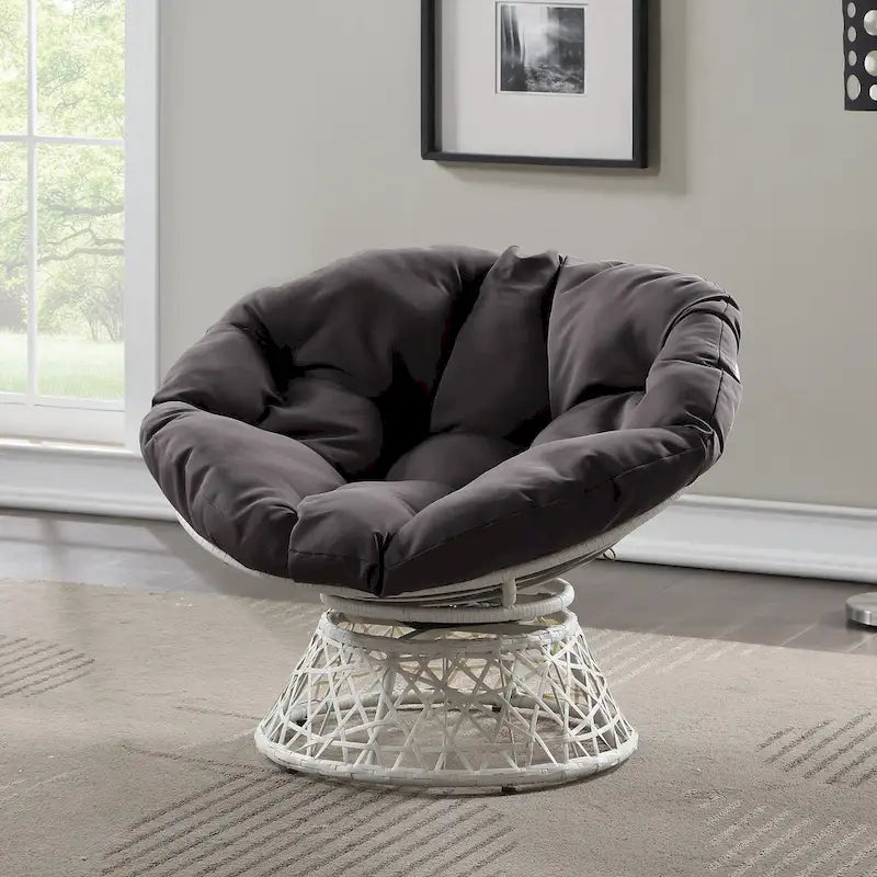 Fauteuil Papasan avec coussin rond et tressage en osier crème