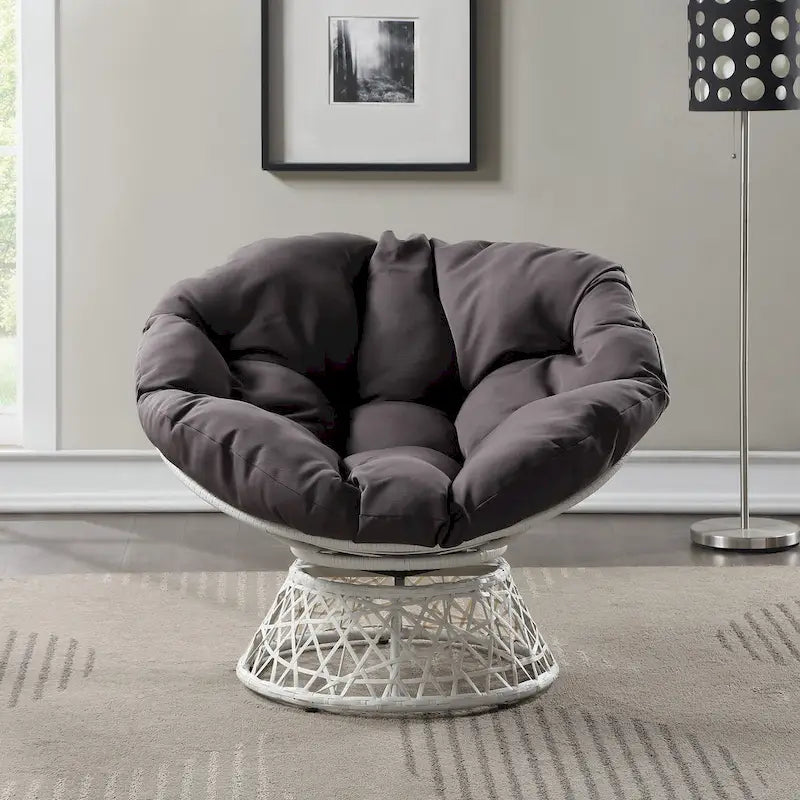Fauteuil Papasan avec coussin rond et tressage en osier crème