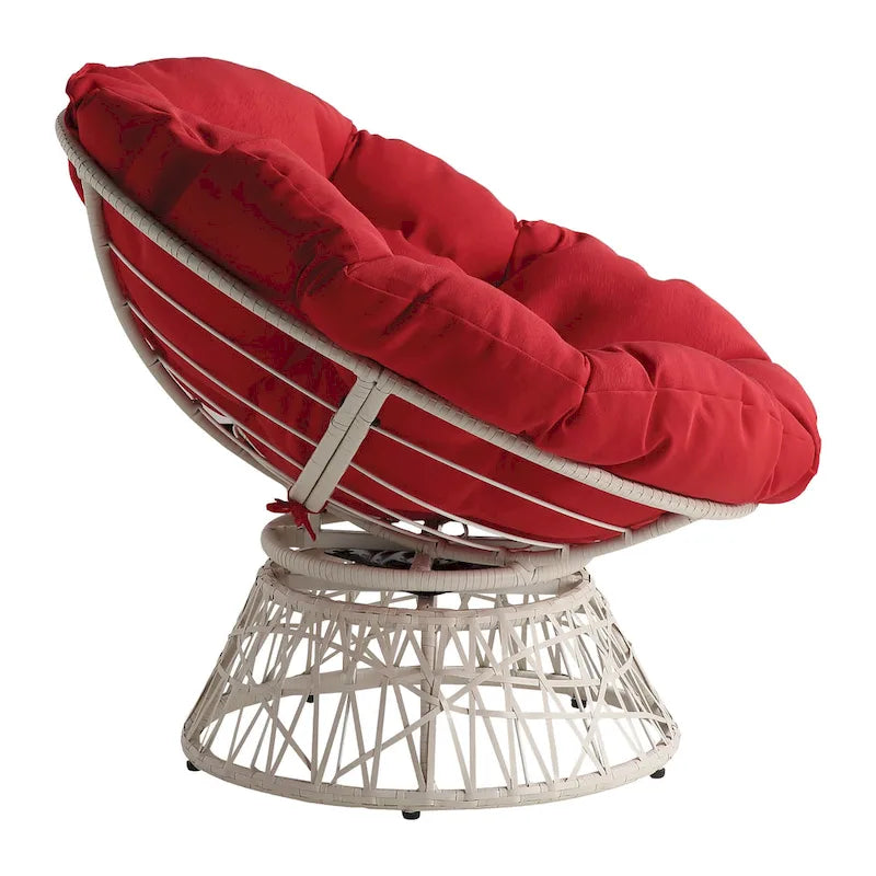 Fauteuil Papasan avec coussin rond et tressage en osier crème
