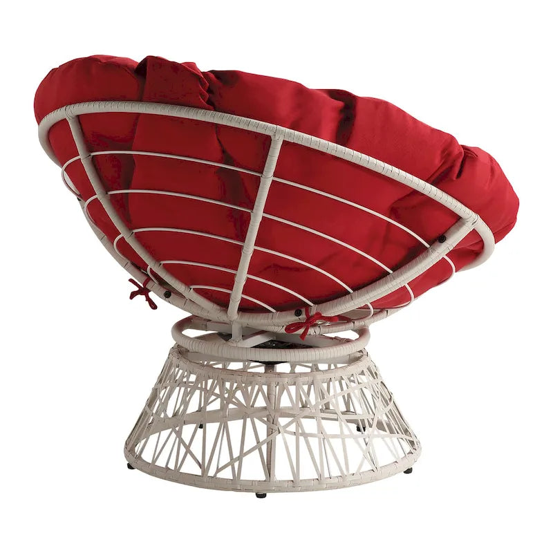 Fauteuil Papasan avec coussin rond et tressage en osier crème