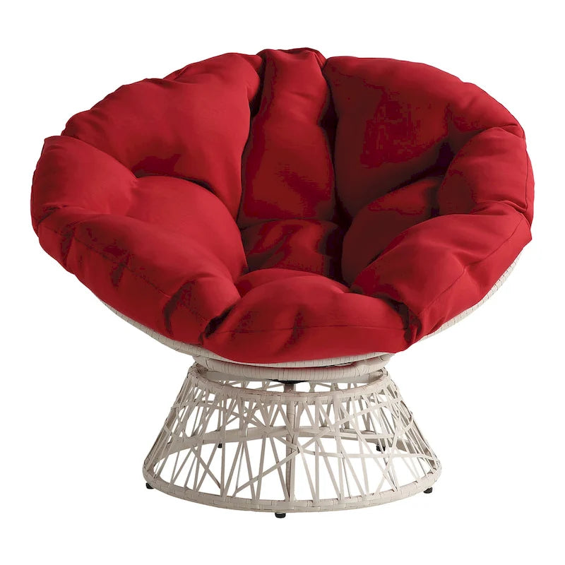 Fauteuil Papasan avec coussin rond et tressage en osier crème