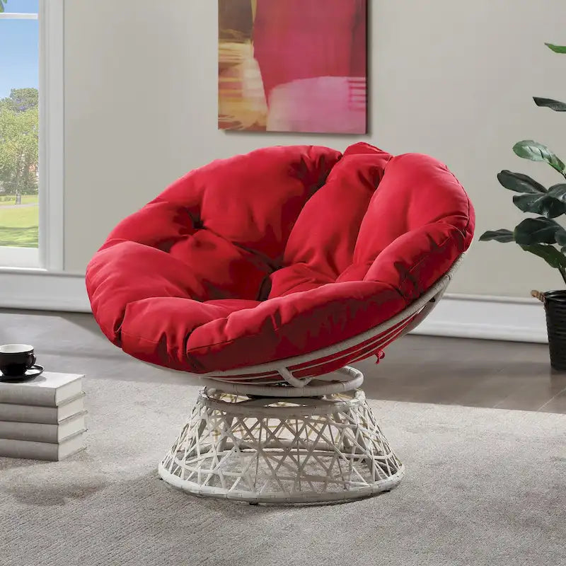 Fauteuil Papasan avec coussin rond et tressage en osier crème