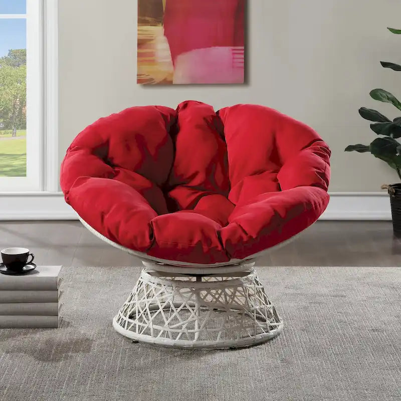 Fauteuil Papasan avec coussin rond et tressage en osier crème