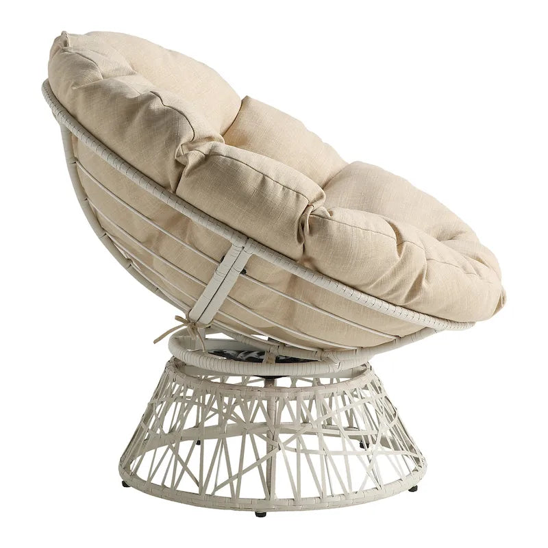 Fauteuil Papasan avec coussin rond et tressage en osier crème