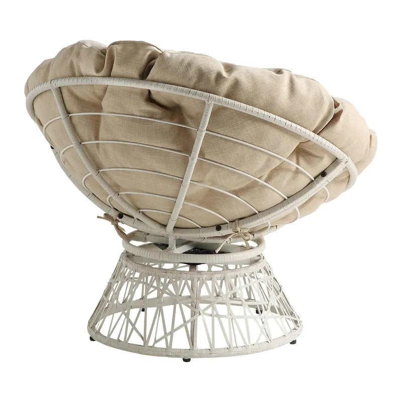 Fauteuil Papasan avec coussin rond et tressage en osier crème