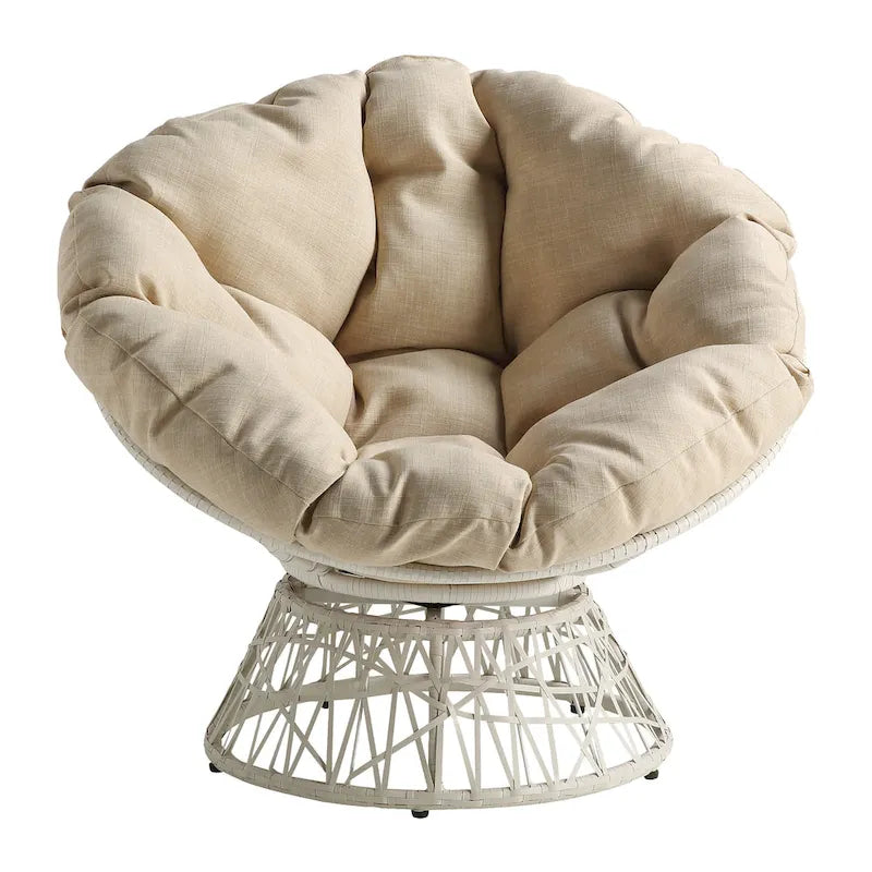 Fauteuil Papasan avec coussin rond et tressage en osier crème