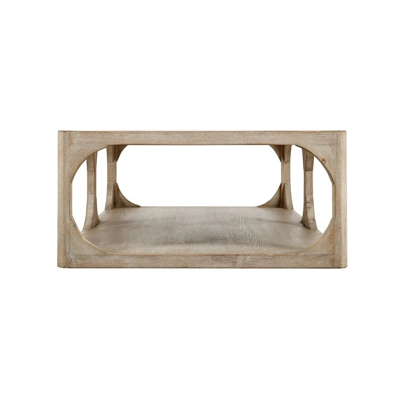 Table basse Ming de Pékin en bois recyclé, petite, 140 cm de long, finition blanchie patinée