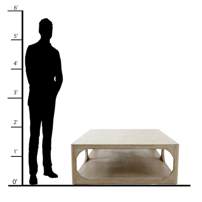 Table basse Ming de Pékin en bois recyclé, petite, 140 cm de long, finition blanchie patinée