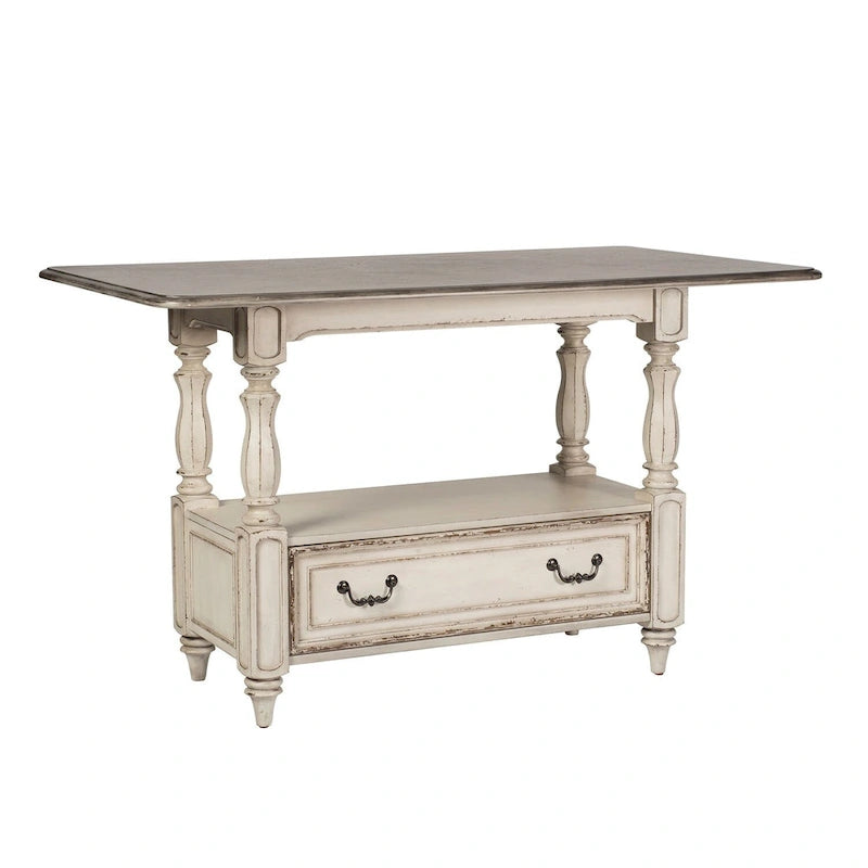 Table de rassemblement en bois patiné blanc antique