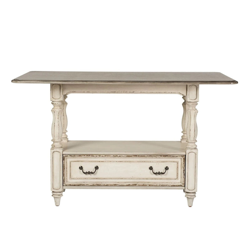 Table de rassemblement en bois patiné blanc antique
