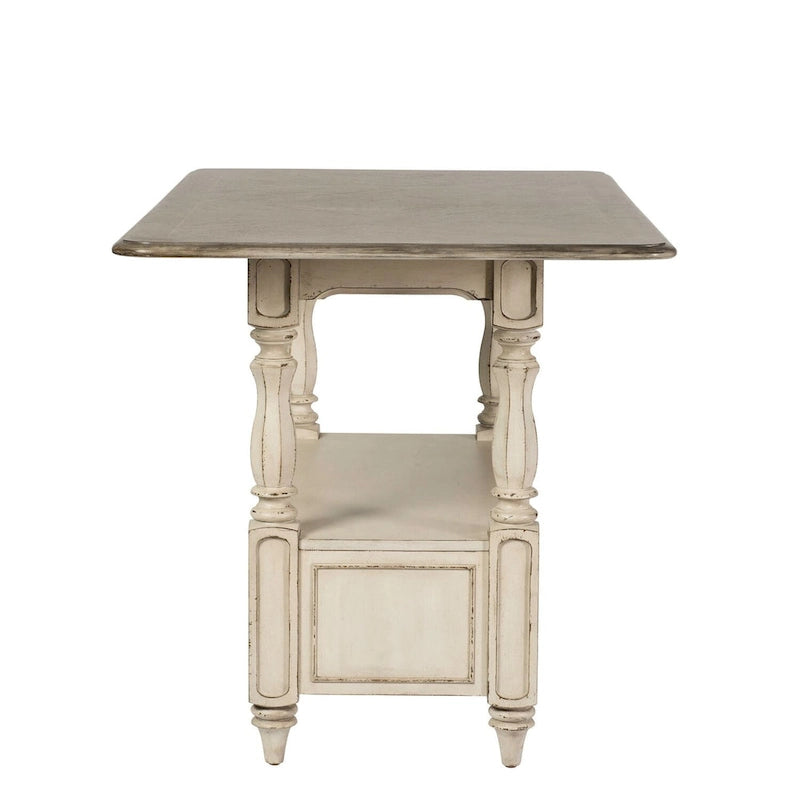 Table de rassemblement en bois patiné blanc antique