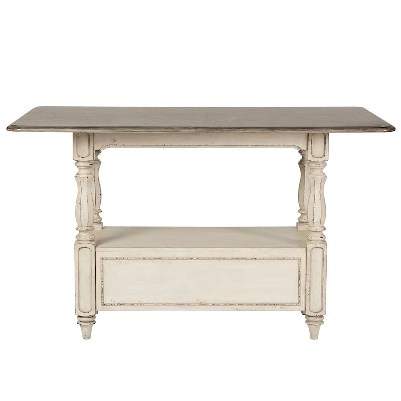 Table de rassemblement en bois patiné blanc antique