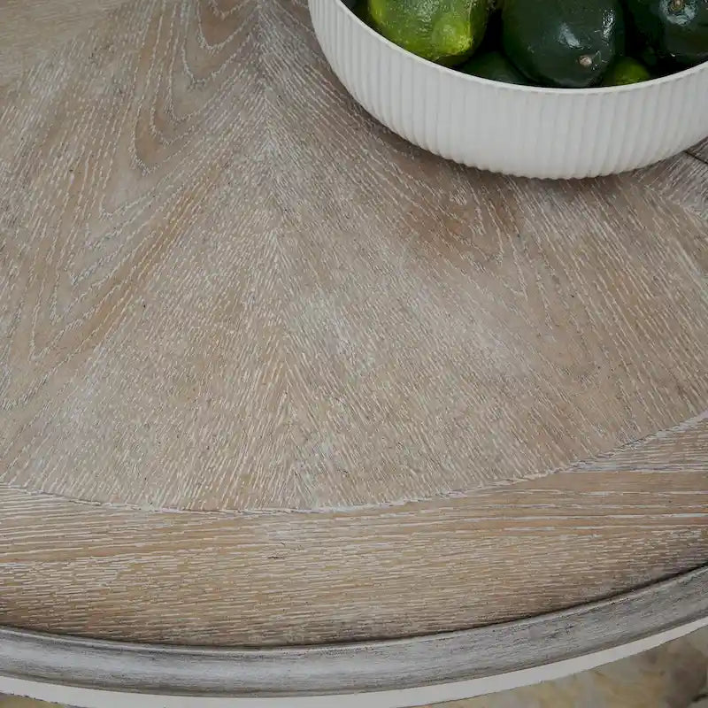 Table de rassemblement en bois patiné blanc antique