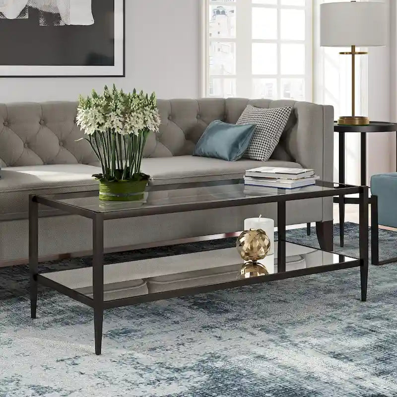 Table basse rectangulaire de 45 de large avec étagère miroir