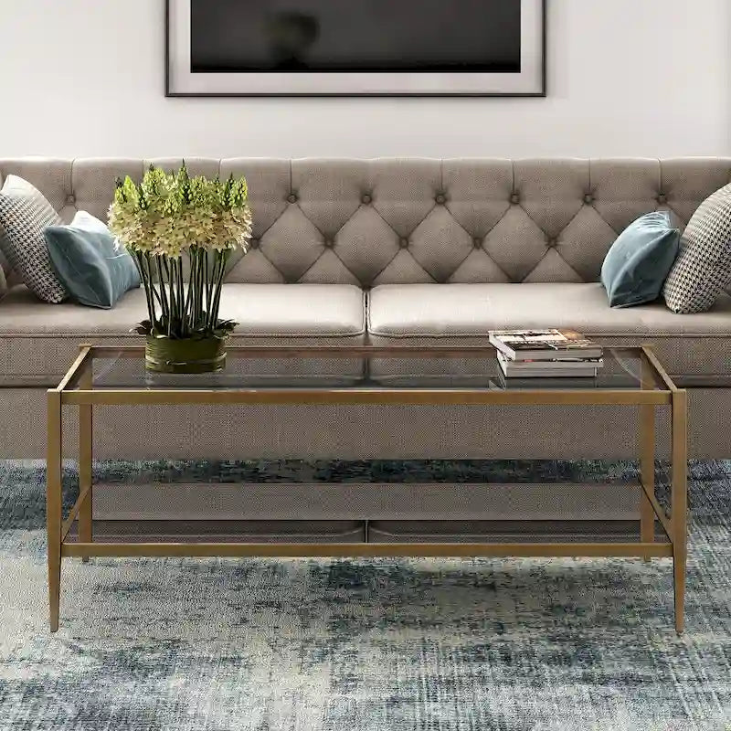 Table basse rectangulaire de 45 de large avec étagère miroir