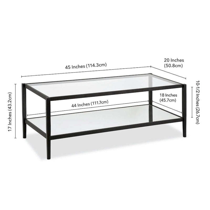 Table basse rectangulaire de 45 de large avec étagère miroir