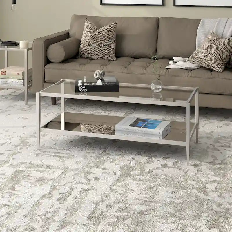 Table basse rectangulaire de 45 de large avec étagère miroir