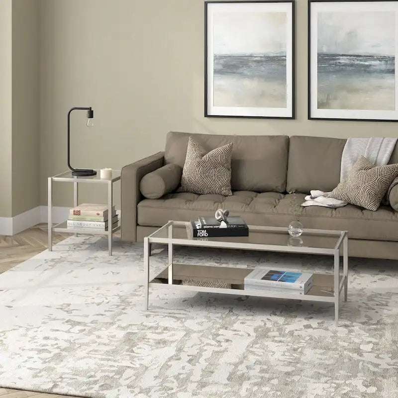 Table basse rectangulaire de 45 de large avec étagère miroir