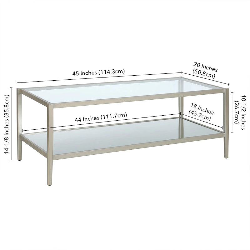 Table basse rectangulaire de 45 de large avec étagère miroir