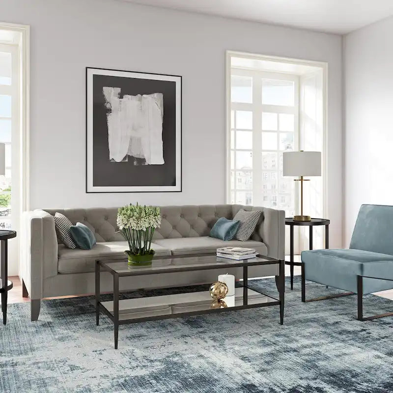 Table basse rectangulaire de 45 de large avec étagère miroir