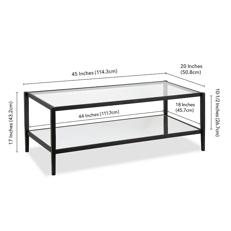 Table basse rectangulaire de 45 de large avec étagère miroir