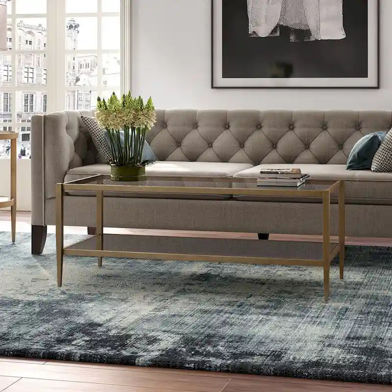 Table basse rectangulaire de 45 de large avec étagère miroir