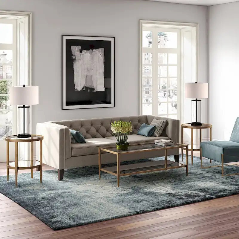 Table basse rectangulaire de 45 de large avec étagère miroir