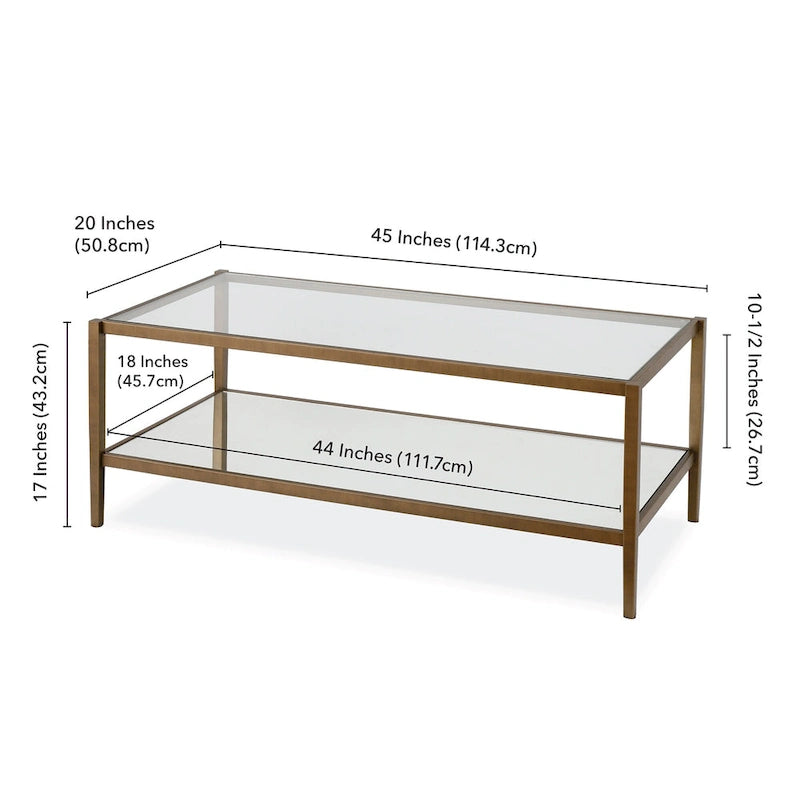 Table basse rectangulaire de 45 de large avec étagère miroir