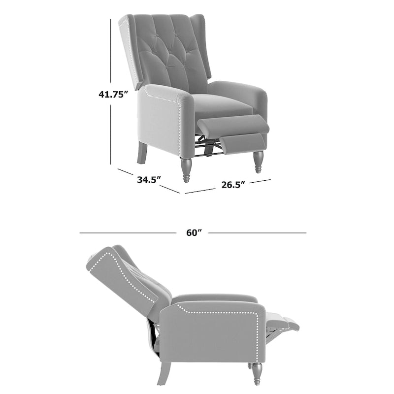 Fauteuil inclinable à dossier haut en velours à pousser