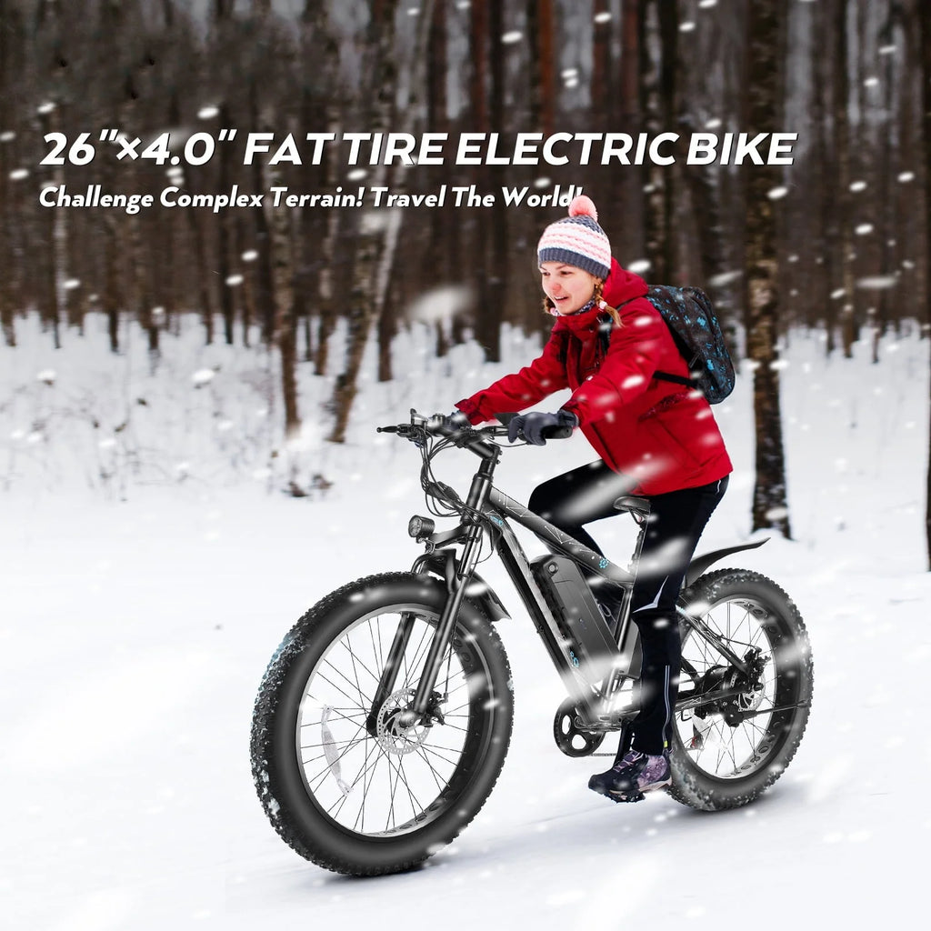 Vélo électrique tout-terrain Gocio 26 4.0 à pneus larges pour adultes, vélo électrique 500 W pour adultes, batterie Li-ion amovible 48 V 13 Ah, vitesses professionnelles à 7 rapports, vélo électrique de montagne, de plage et de neige pour homme