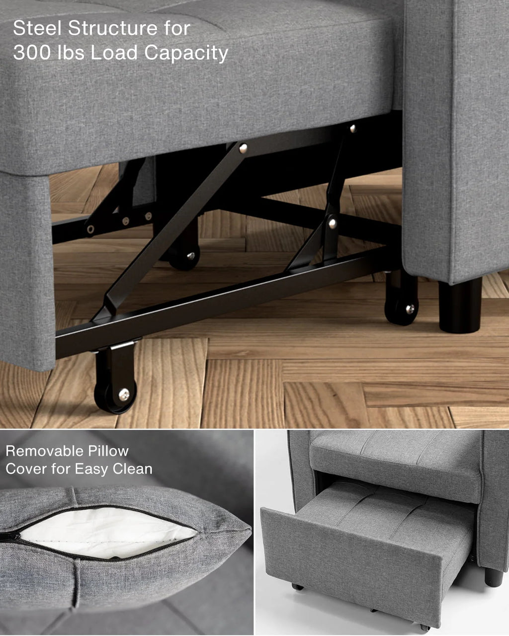 Fauteuil convertible Lofka, canapé-lit inclinable, lit une place pour salon/bureau/chambre, gris clair