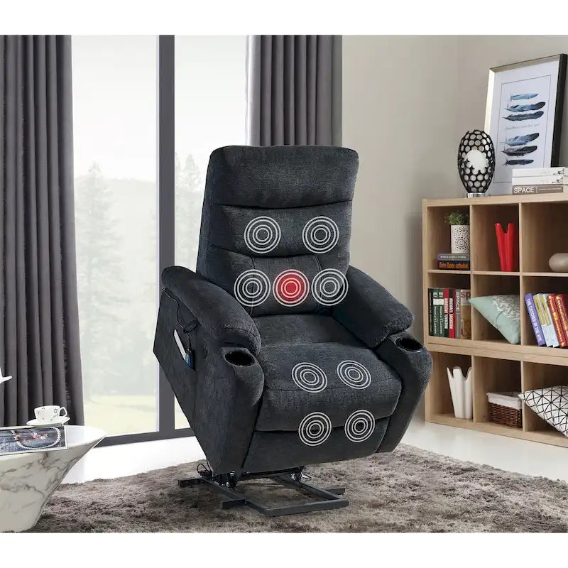 Fauteuil inclinable électrique avec fonction de massage et de chauffage pour personnes âgées, 3 positions, 2 poches latérales, porte-gobelets, port USB