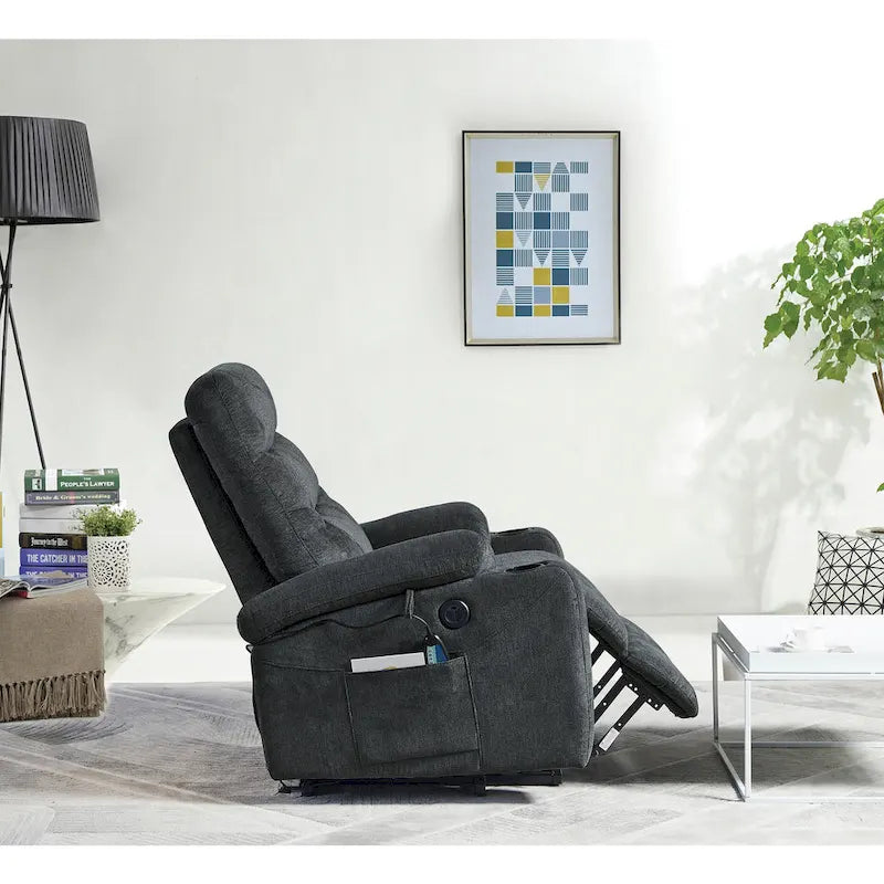 Fauteuil inclinable électrique avec fonction de massage et de chauffage pour personnes âgées, 3 positions, 2 poches latérales, porte-gobelets, port USB